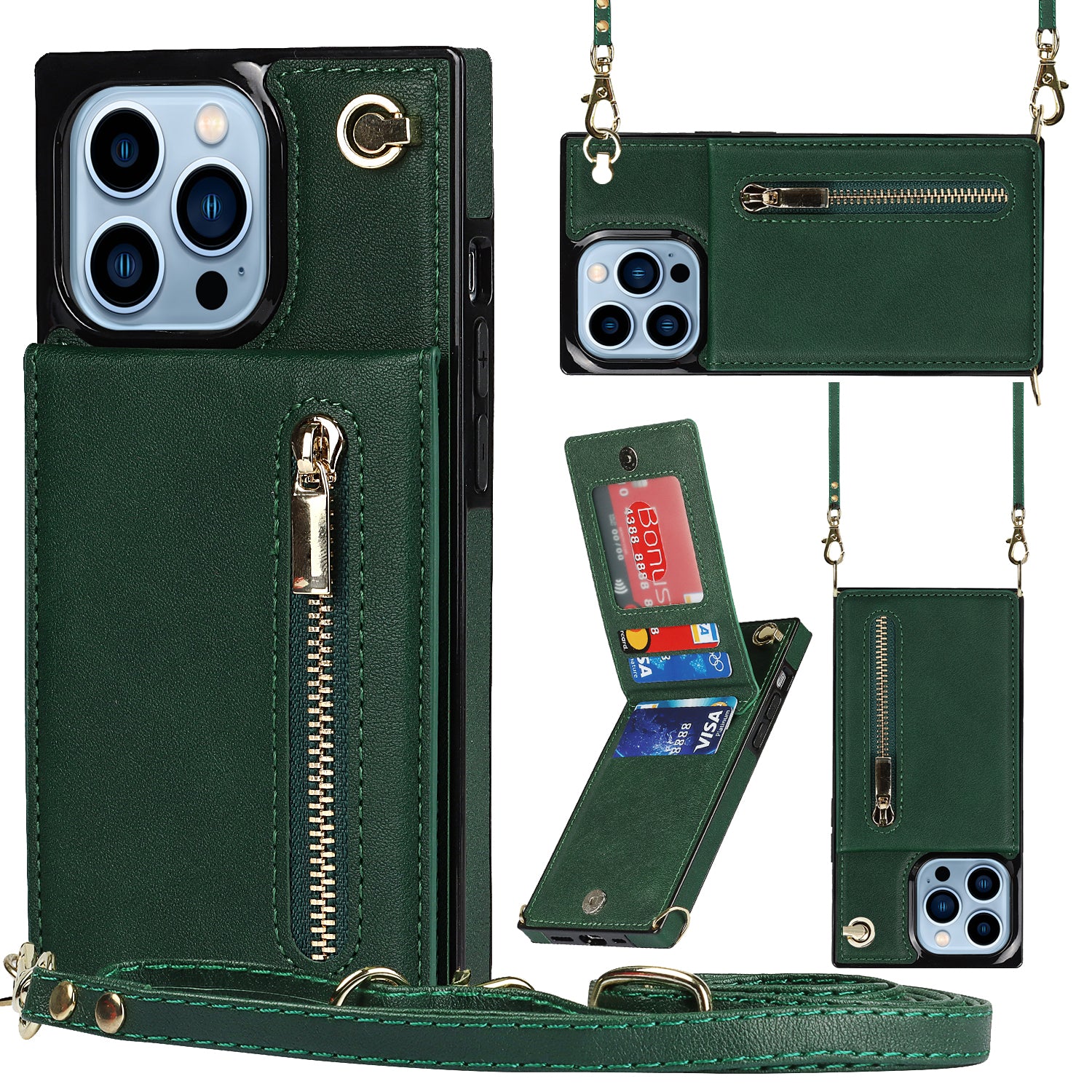 Pro iPhone 14 Pro Max Peněženka na zip Kickstand Kryt na telefon Kožené TPU pouzdro s popruhem přes rameno Pro iPhone 14 Pro Max Peněženka na zip Kickstand Kryt na telefon Kožené TPU pouzdro s popruhem přes rameno